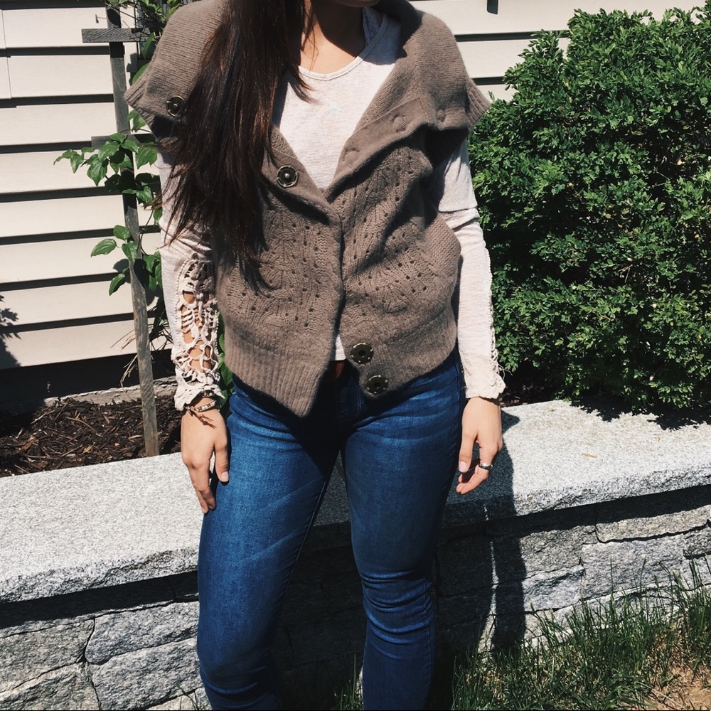 Free People brown sweater vest with buttons